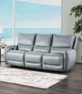 Phineas Pale Blue Top Grain Leather Match Power Reclining Sofa & Loveseat - Ornate Home