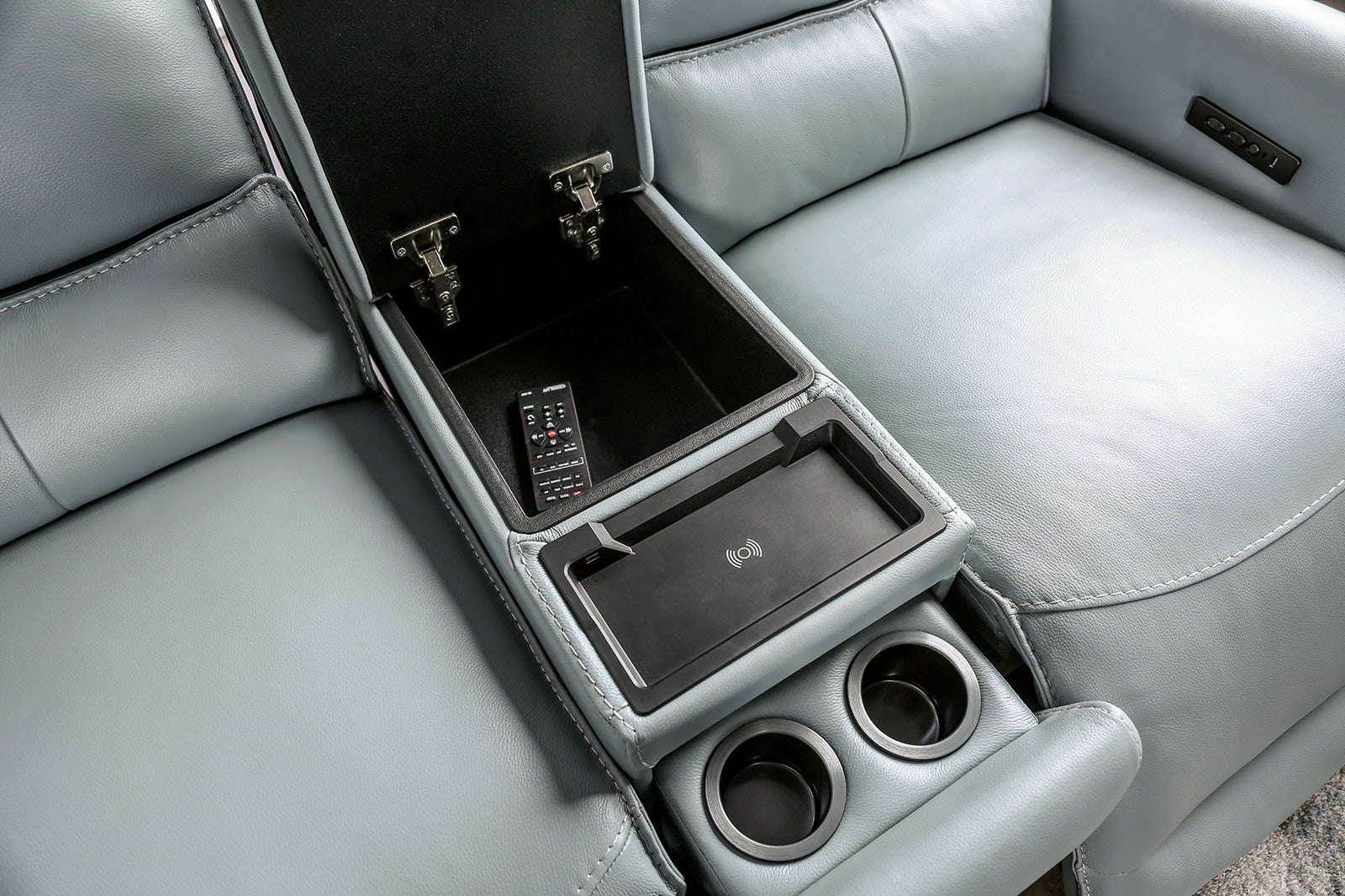 Phineas Pale Blue Top Grain Leather Match Power Reclining Sofa & Loveseat - Ornate Home