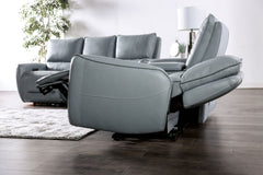 Phineas Pale Blue Top Grain Leather Match Power Reclining Sofa & Loveseat - Ornate Home