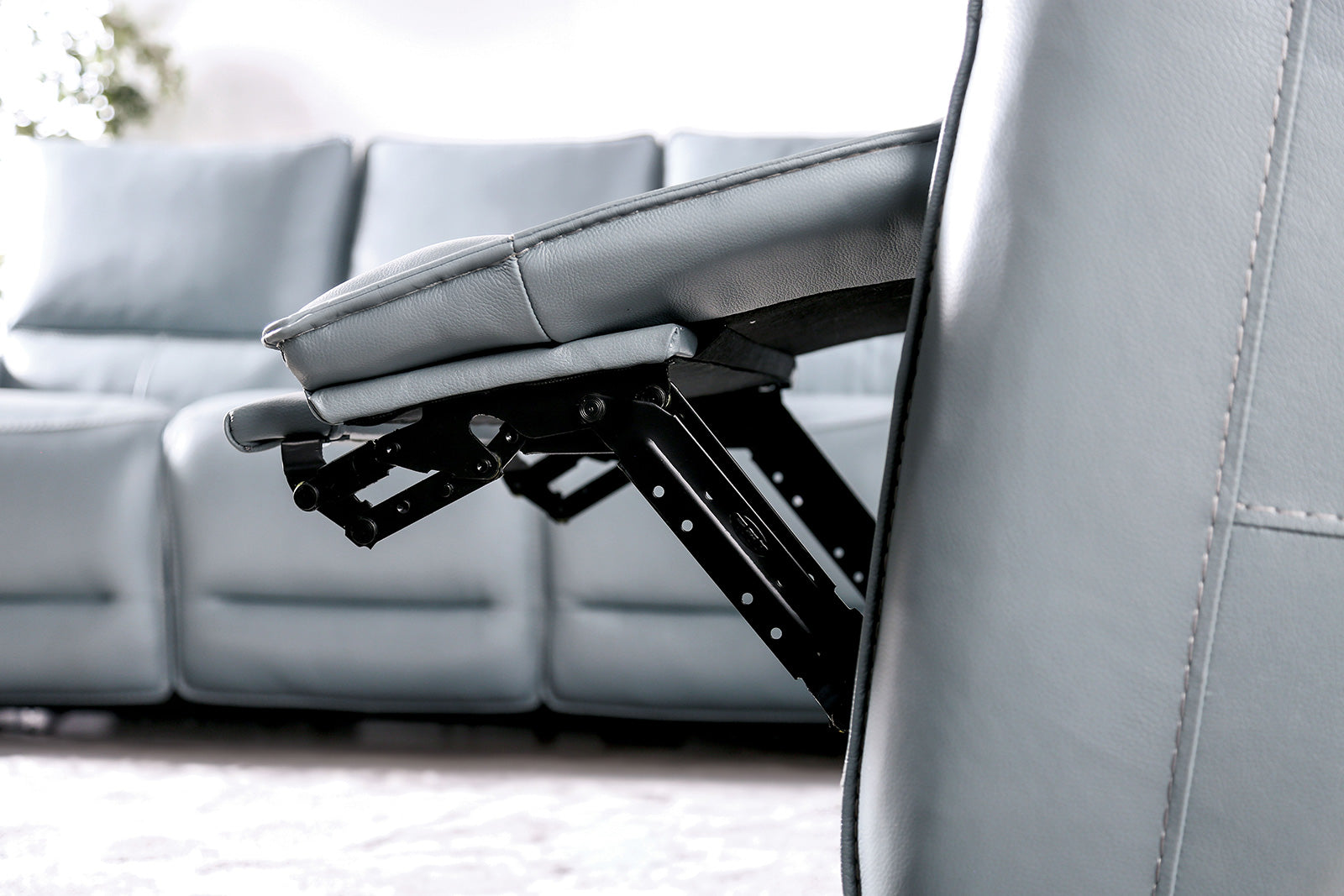 Phineas Pale Blue Top Grain Leather Match Power Reclining Sofa & Loveseat - Ornate Home