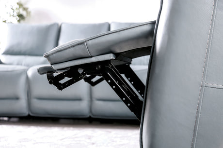 Phineas Pale Blue Top Grain Leather Match Power Reclining Sofa & Loveseat - Ornate Home