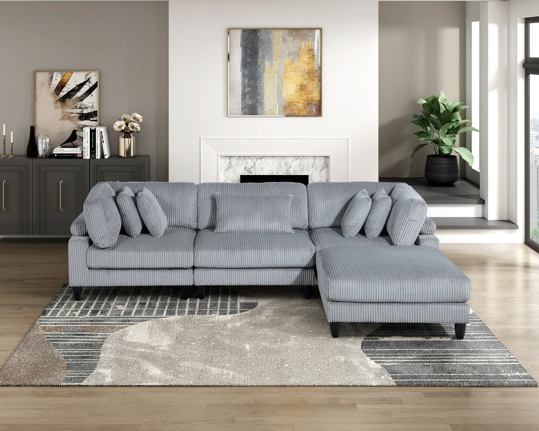Phoenician Gray 4-Piece Modular Sectional with Otttoman - Ornate Home