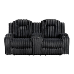 Phyllis Black Double Reclining Loveseat With Center Console And Cup Holders - Ornate Home