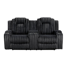 Phyllis Black Double Reclining Loveseat With Center Console And Cup Holders - Ornate Home