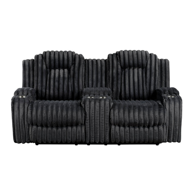 Phyllis Black Double Reclining Loveseat With Center Console And Cup Holders - Ornate Home