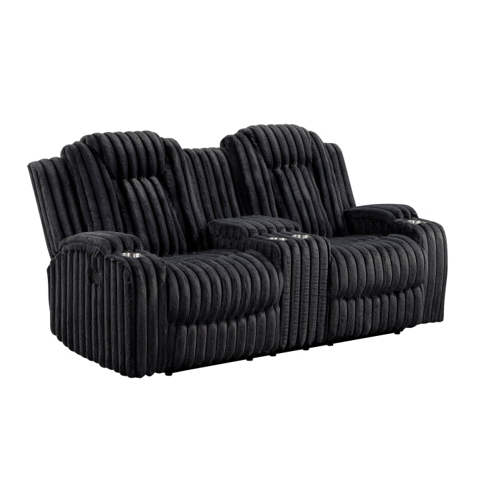 Phyllis Black Double Reclining Loveseat With Center Console And Cup Holders - Ornate Home
