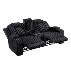 Phyllis Black Double Reclining Loveseat With Center Console And Cup Holders - Ornate Home