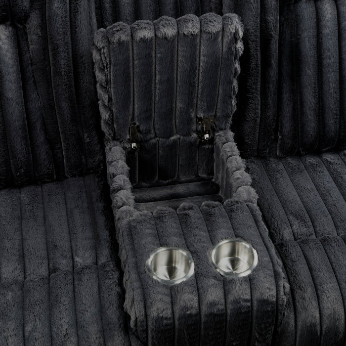 Phyllis Black Double Reclining Loveseat With Center Console And Cup Holders - Ornate Home