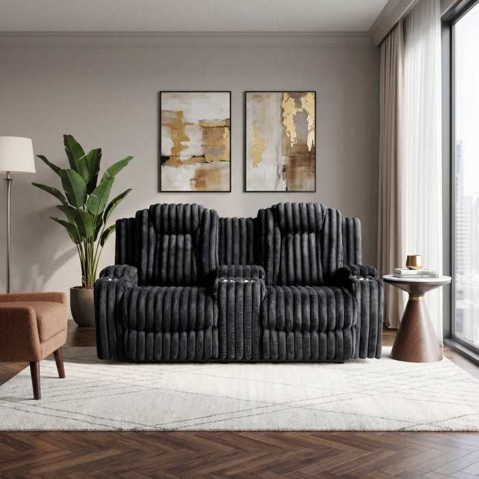 Phyllis Black Double Reclining Loveseat With Center Console And Cup Holders - Ornate Home