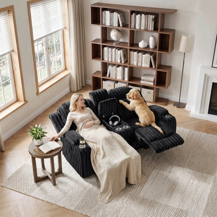 Phyllis Black Double Reclining Loveseat With Center Console And Cup Holders - Ornate Home
