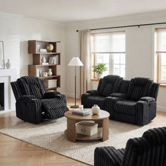 Phyllis Black Double Reclining Loveseat With Center Console And Cup Holders - Ornate Home