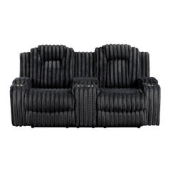 Phyllis Black Double Reclining Loveseat With Center Console And Cup Holders - Ornate Home