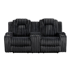 Phyllis Black Double Reclining Loveseat With Center Console And Cup Holders - Ornate Home