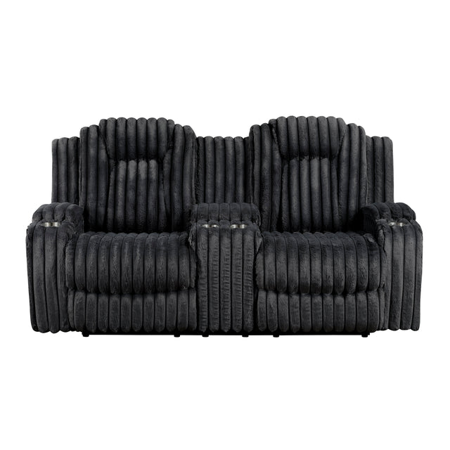 Phyllis Black Double Reclining Loveseat With Center Console And Cup Holders - Ornate Home