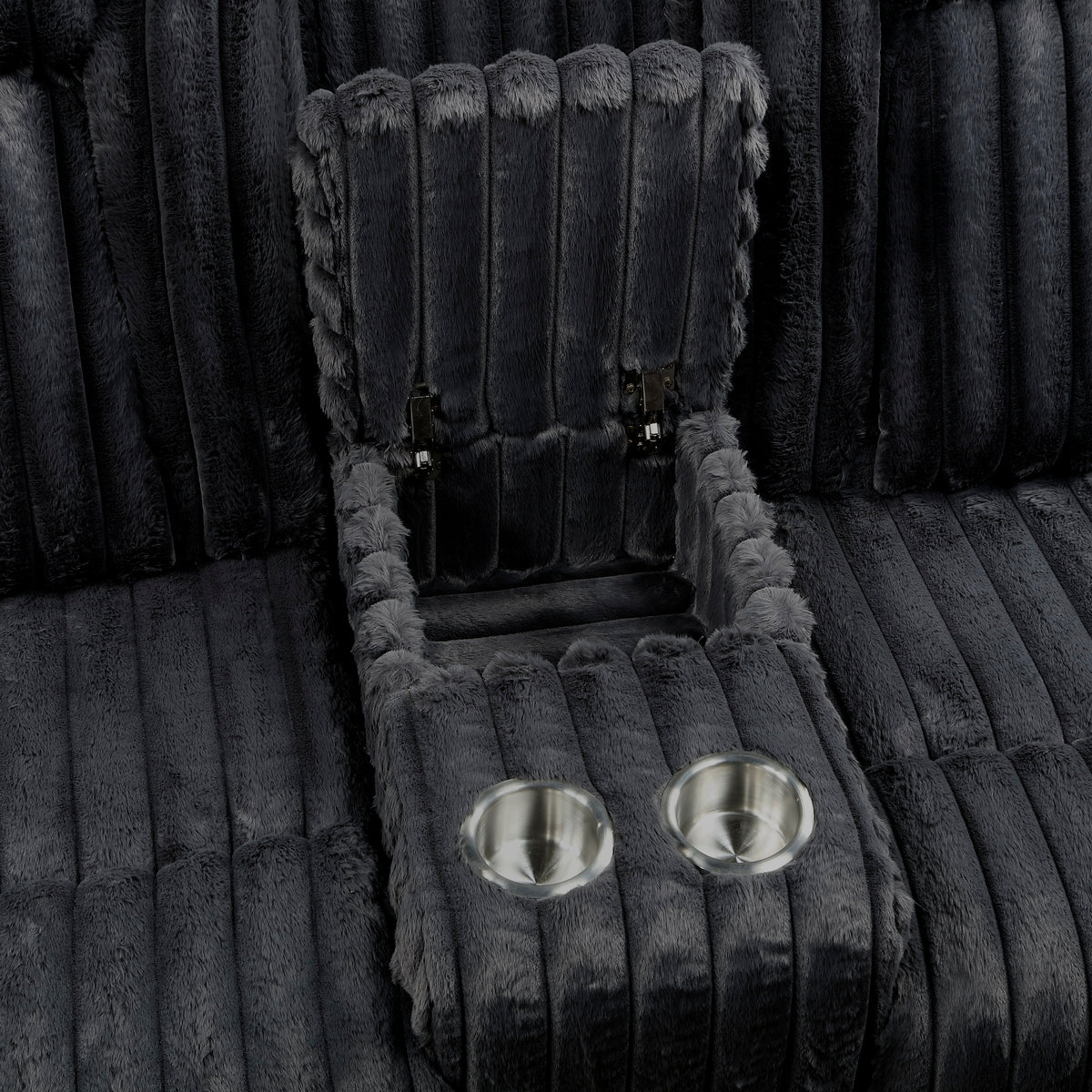 Phyllis Black Double Reclining Loveseat With Center Console And Cup Holders - Ornate Home