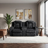 Phyllis Black Double Reclining Loveseat With Center Console And Cup Holders - Ornate Home