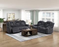Phyllis Black Double Reclining Loveseat With Center Console And Cup Holders - Ornate Home