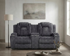 Phyllis Black Double Reclining Loveseat With Center Console And Cup Holders - Ornate Home