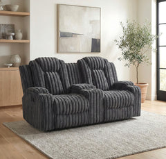 Phyllis Black Double Reclining Loveseat With Center Console And Cup Holders - Ornate Home
