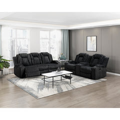 Phyllis Black Double Reclining Sofa With Cup Holders - Ornate Home