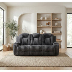 Phyllis Black Double Reclining Sofa With Cup Holders - Ornate Home