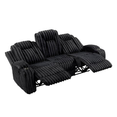 Phyllis Black Double Reclining Sofa With Cup Holders - Ornate Home