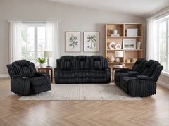 Phyllis Black Double Reclining Sofa With Cup Holders - Ornate Home