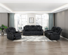 Phyllis Black Double Reclining Sofa With Cup Holders - Ornate Home
