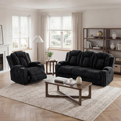 Phyllis Black Double Reclining Sofa With Cup Holders - Ornate Home