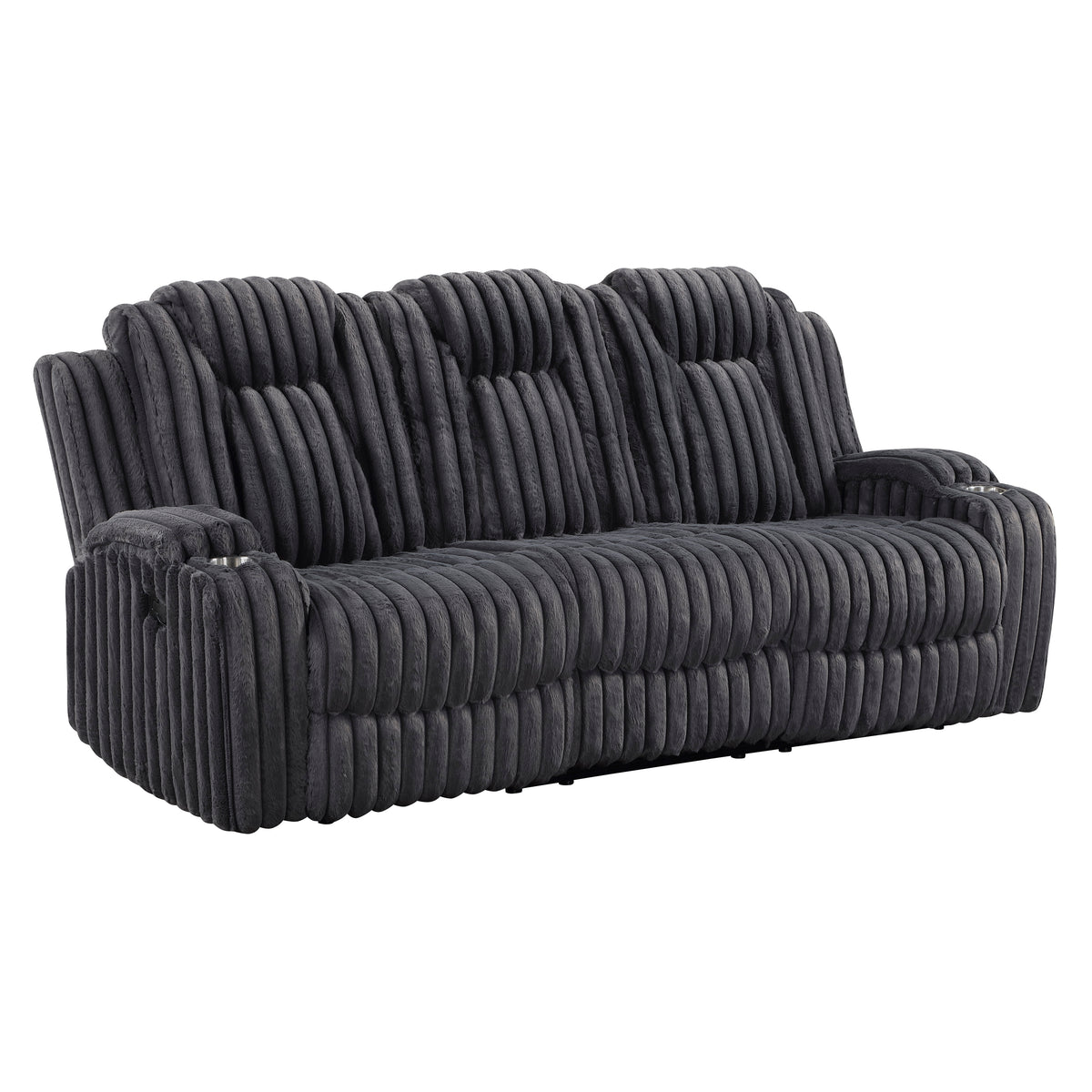 Phyllis Black Double Reclining Sofa With Cup Holders - Ornate Home