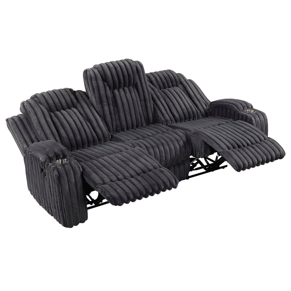 Phyllis Black Double Reclining Sofa With Cup Holders - Ornate Home
