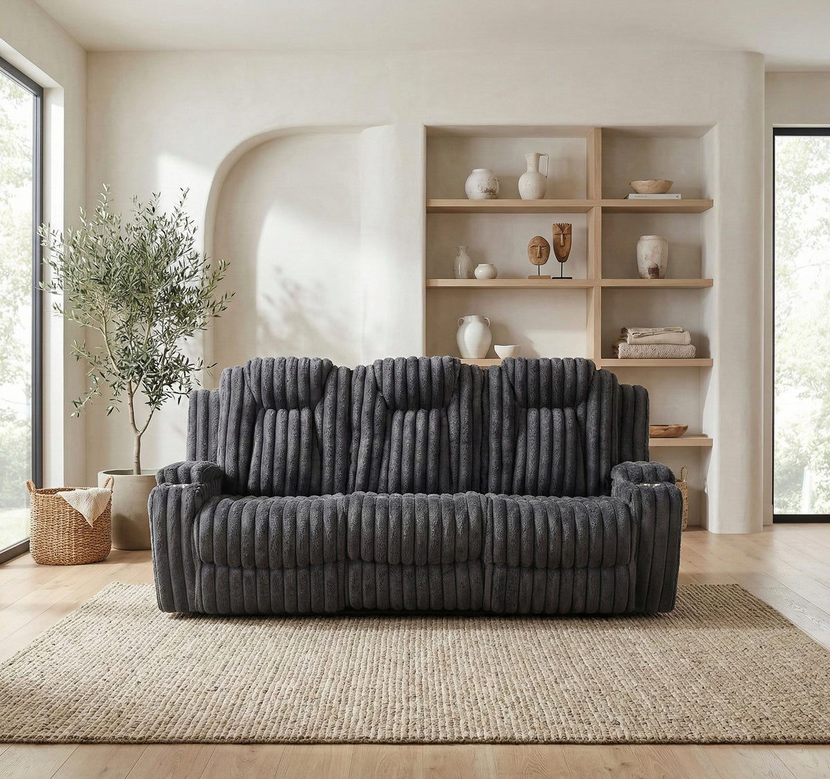 Phyllis Black Double Reclining Sofa With Cup Holders - Ornate Home