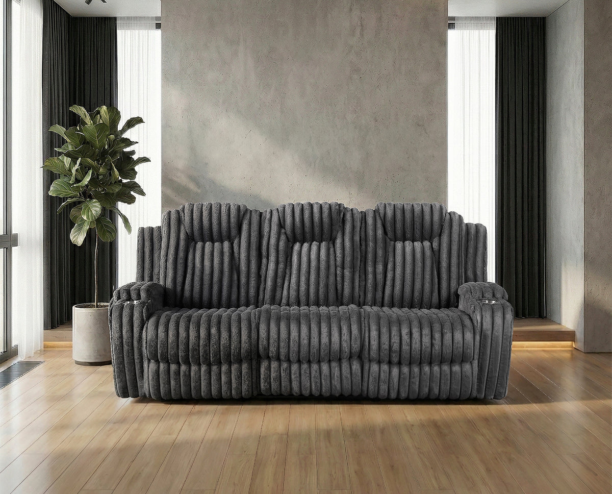 Phyllis Black Double Reclining Sofa With Cup Holders - Ornate Home