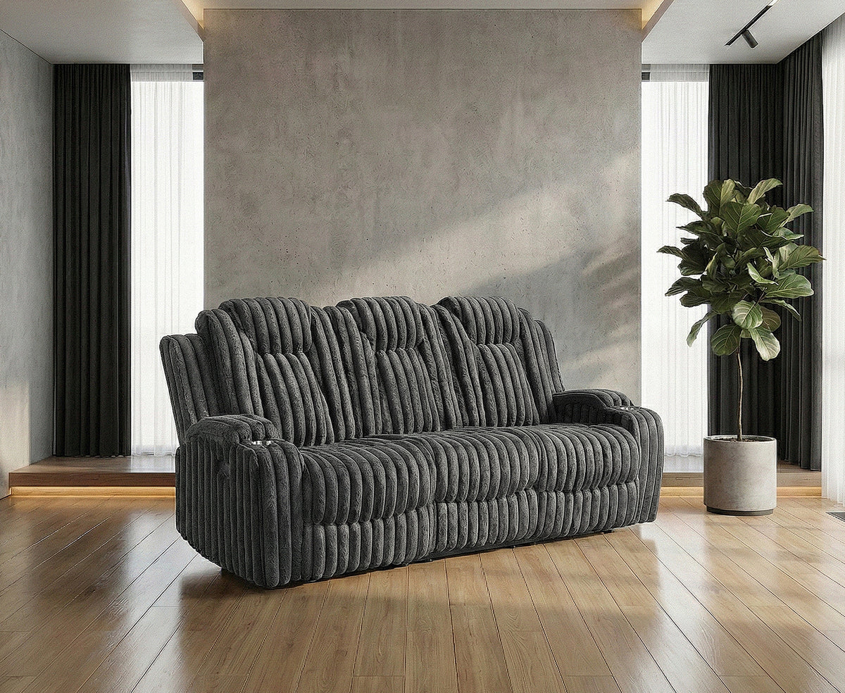 Phyllis Black Double Reclining Sofa With Cup Holders - Ornate Home