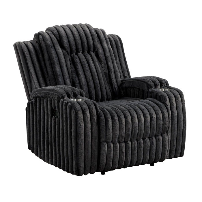 Phyllis Black Reclining Chair With Cup Holders - Ornate Home