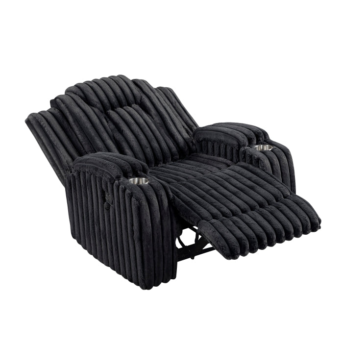 Phyllis Black Reclining Chair With Cup Holders - Ornate Home