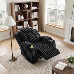 Phyllis Black Reclining Chair With Cup Holders - Ornate Home