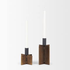 Pia Antiqued Gold/Black Metal Taper Candleholder (Set of 2) - Ornate Home