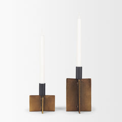 Pia Antiqued Gold/Black Metal Taper Candleholder (Set of 2) - Ornate Home
