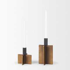 Pia Antiqued Gold/Black Metal Taper Candleholder (Set of 2) - Ornate Home