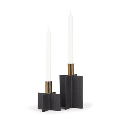 Pia Matte Black/Brushed Gold Metal Taper Candleholder (Set of 2) - Ornate Home