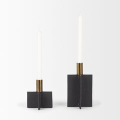 Pia Matte Black/Brushed Gold Metal Taper Candleholder (Set of 2) - Ornate Home
