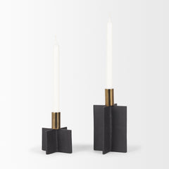 Pia Matte Black/Brushed Gold Metal Taper Candleholder (Set of 2) - Ornate Home