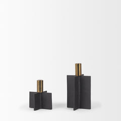 Pia Matte Black/Brushed Gold Metal Taper Candleholder (Set of 2) - Ornate Home