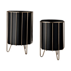 Pianta Black/Brass Metal Insert Frame Plant Stands (Set of 2) - Ornate Home