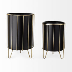 Pianta Black/Brass Metal Insert Frame Plant Stands (Set of 2) - Ornate Home