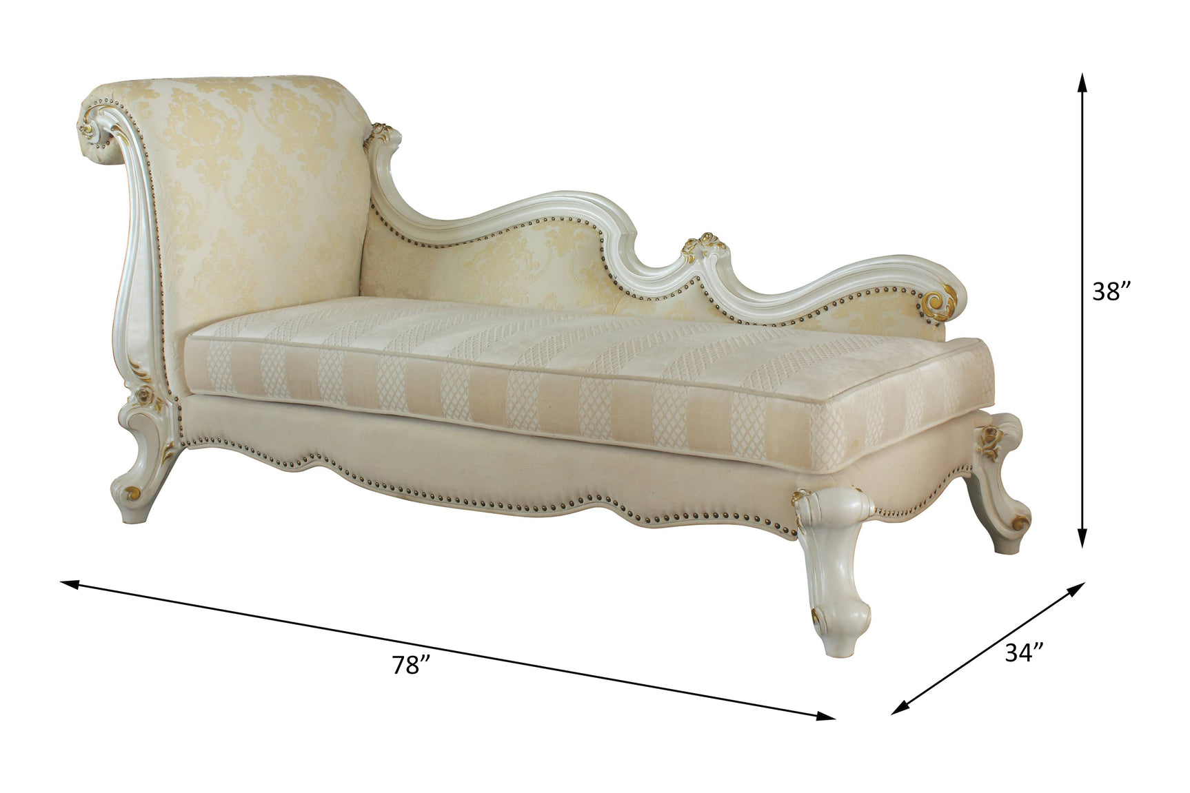 Picardy Antique Pearl & Fabric Chaise w/ Pillows - Ornate Home