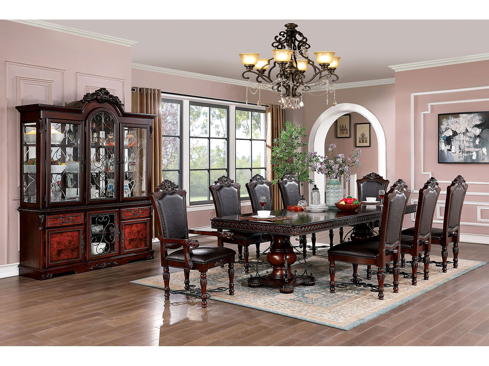 Picardy Brown Cherry/Black 9 Pc. Dining Room Set - Ornate Home