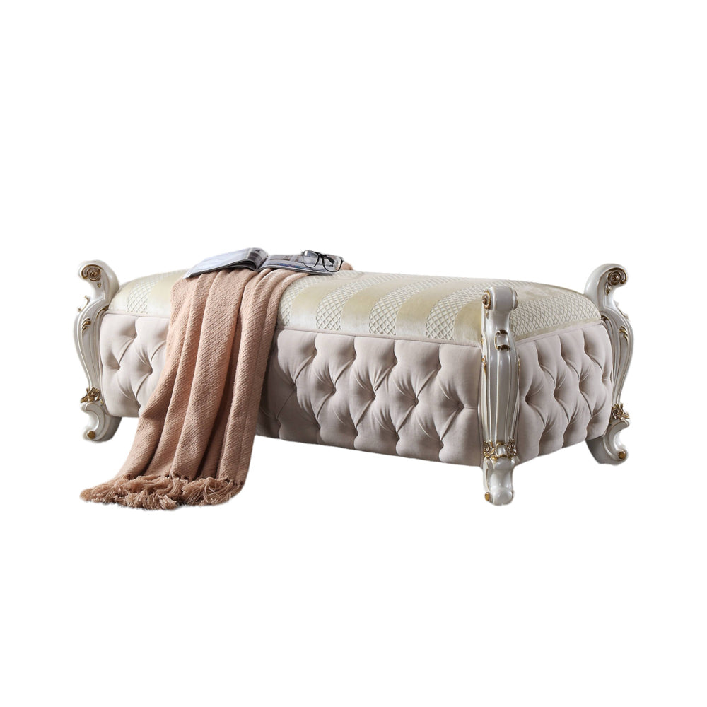 Picardy Fabric & Antique Pearl Bench - Ornate Home