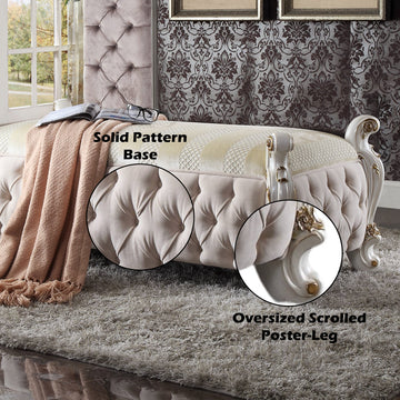 Picardy Fabric & Antique Pearl Bench - Ornate Home
